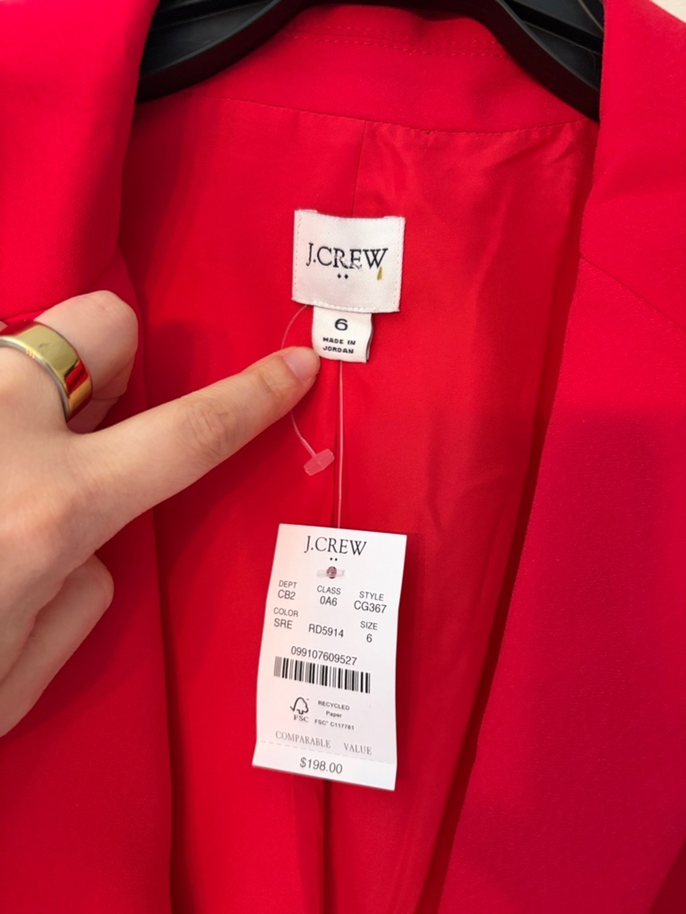 J. Crew Red Single-Breasted Women's Blazer- NWT- Size 6 - Picture 4 of 5